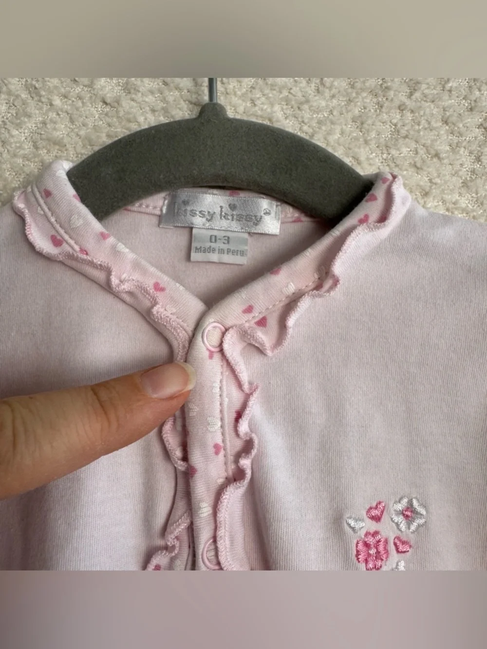 Kissy Kissy Baby‎ Girl Pink Pima Cotton Flower Heart Footed Sleeper 0-3 Months